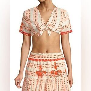 Tessora S Lydia Embellished Tie Front Crop Top White Orange